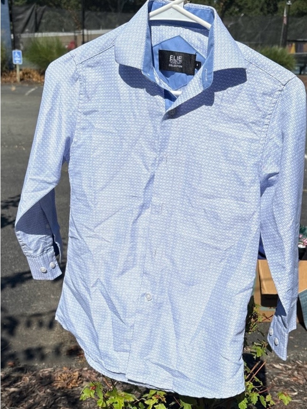 Elie Collection Boys' Light Blue Micro-Pattern Button Up Shirt